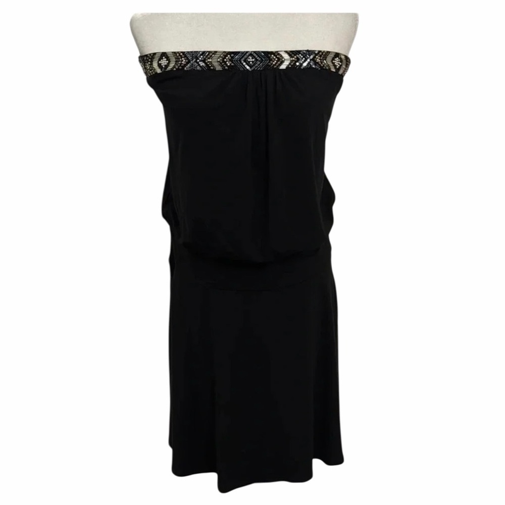 White House Black Market Black Strapless Cocktail Dress Size Large Sequins